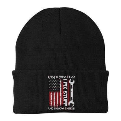 That's What I Do I Fix Stuff And I Know Things American Flag Knit Cap Winter Beanie