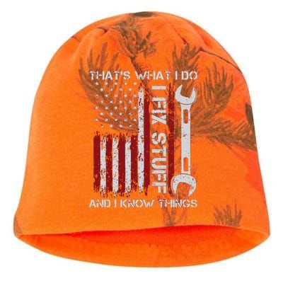 That's What I Do I Fix Stuff And I Know Things American Flag Kati - Camo Knit Beanie