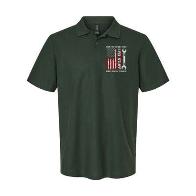 That's What I Do I Fix Stuff And I Know Things American Flag Softstyle Adult Sport Polo