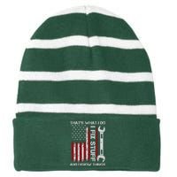 That's What I Do I Fix Stuff And I Know Things American Flag Striped Beanie with Solid Band