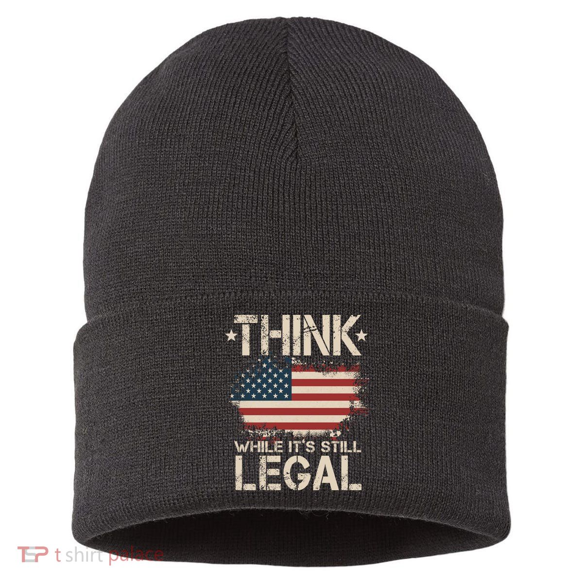 Think While It's Still Legal Vintage American Flag Sustainable Knit Beanie