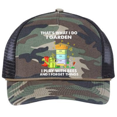 Thats What I Do I Garden I Play With Bees And I Forget Retro Rope Trucker Hat Cap