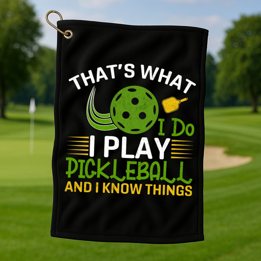 That's What I Do I Play Pickleball And I Know Things Gift Golf Towel