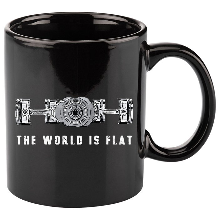 The World Is Flat Boxer Engine Car Enthusiast 11oz C Handle Ceramic Mug