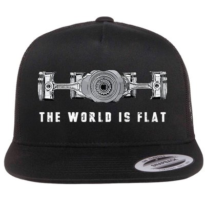 The World Is Flat Boxer Engine Car Enthusiast Flat Bill Trucker Hat