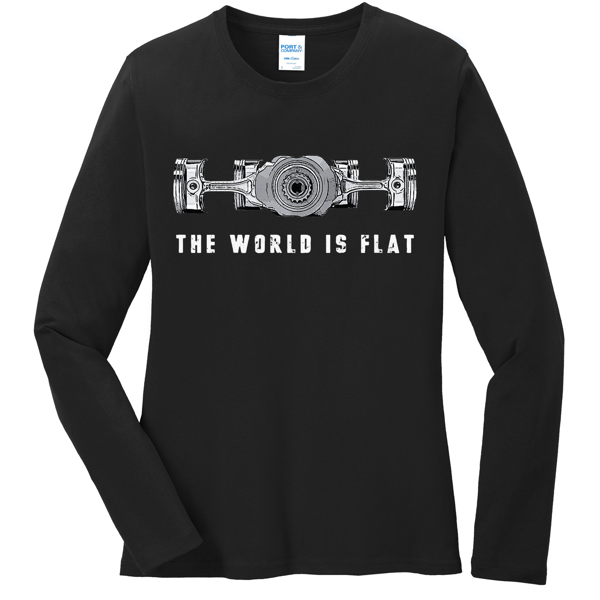 The World Is Flat Boxer Engine Car Enthusiast Ladies Long Sleeve Shirt