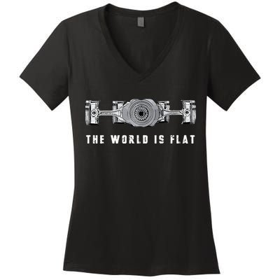 The World Is Flat Boxer Engine Car Enthusiast Women's V-Neck T-Shirt