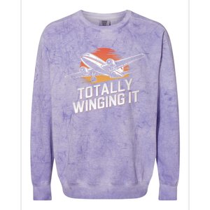 Totally Winging It Flying Airplane Aviation Pilot Aircraft Gift Colorblast Crewneck Sweatshirt