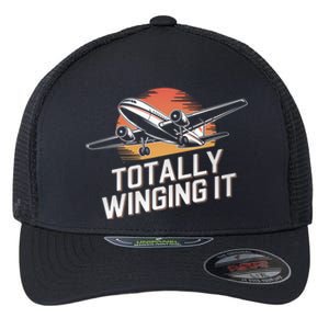 Totally Winging It Flying Airplane Aviation Pilot Aircraft Gift Flexfit Unipanel Trucker Cap