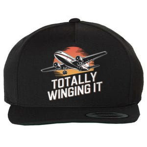 Totally Winging It Flying Airplane Aviation Pilot Aircraft Gift Wool Snapback Cap