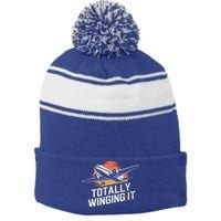 Totally Winging It Flying Airplane Aviation Pilot Aircraft Gift Stripe Pom Pom Beanie