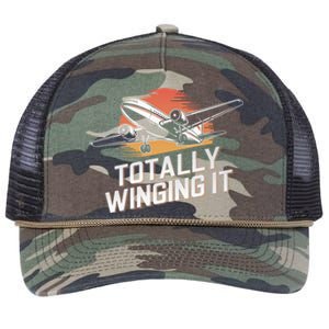 Totally Winging It Flying Airplane Aviation Pilot Aircraft Gift Retro Rope Trucker Hat Cap