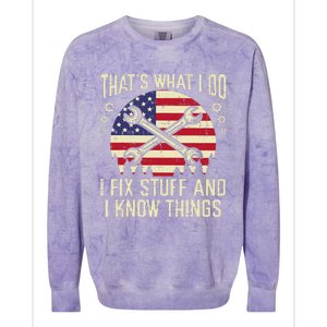 Thats What I Do Fix Stuff Usa Flag Car Mechanic Garage Colorblast Crewneck Sweatshirt