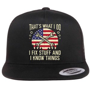 Thats What I Do Fix Stuff Usa Flag Car Mechanic Garage Flat Bill Trucker Hat