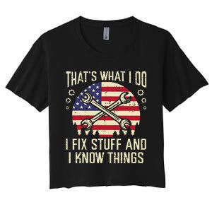 Thats What I Do Fix Stuff Usa Flag Car Mechanic Garage Women's Crop Top Tee