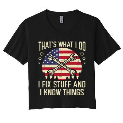 Thats What I Do Fix Stuff Usa Flag Car Mechanic Garage Women's Crop Top Tee