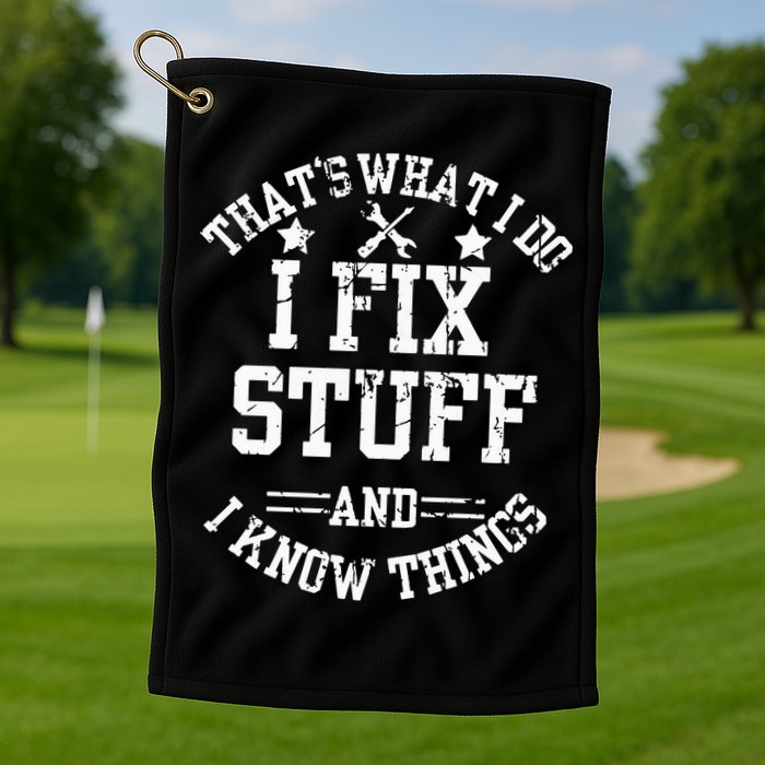 Thats What I Do I Fix Stuff And I Know Things Father Day Golf Towel