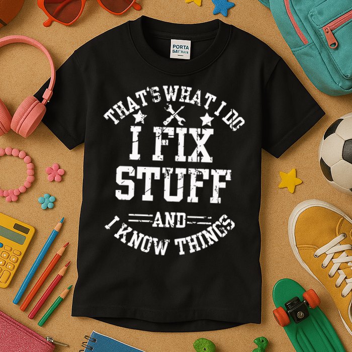 Thats What I Do I Fix Stuff And I Know Things Father Day Kids T-Shirt