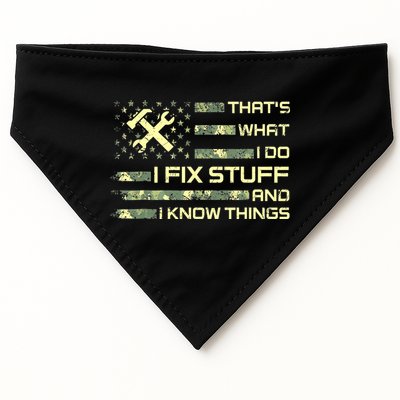 That's What I Do I Fix Stuff And I Know Things Funny Quote USA-Made Doggie Bandana