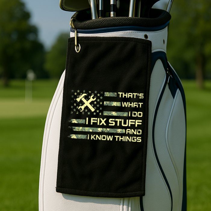 That's What I Do I Fix Stuff And I Know Things Funny Quote Golf Towel