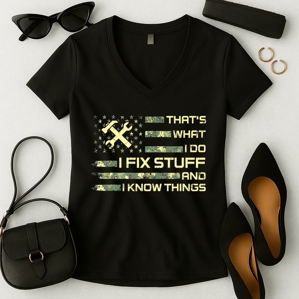 That's What I Do I Fix Stuff And I Know Things Funny Quote Women's V-Neck T-Shirt