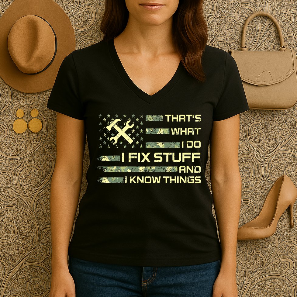 That's What I Do I Fix Stuff And I Know Things Funny Quote Women's V-Neck T-Shirt