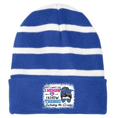 Thats What I Do I Memaw I Know Things Gender Reveal Cute Gift Striped Beanie with Solid Band