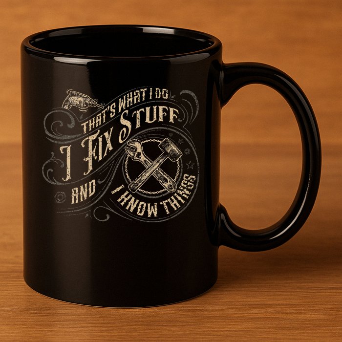 That's What I Do I Fix Stuff And I Know Things Funny Saying 11oz C Handle Ceramic Mug