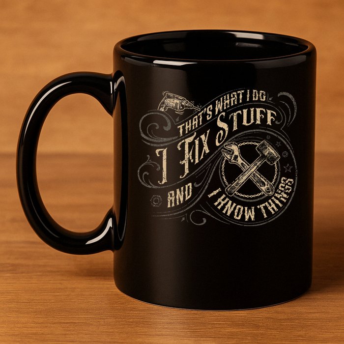 That's What I Do I Fix Stuff And I Know Things Funny Saying 11oz C Handle Ceramic Mug