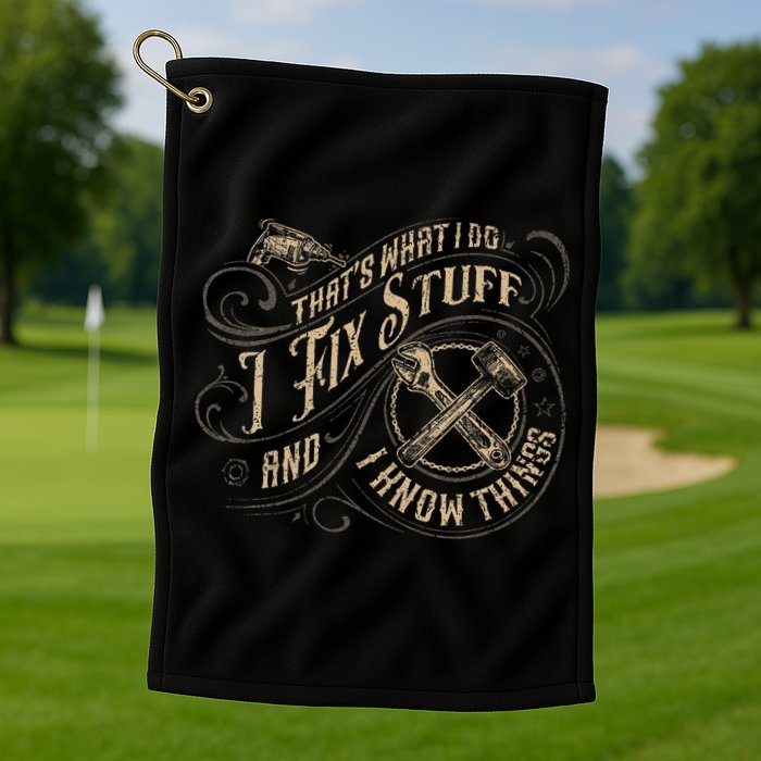 That's What I Do I Fix Stuff And I Know Things Funny Saying Golf Towel