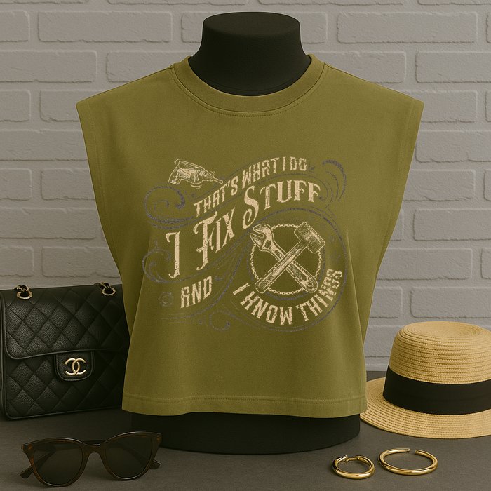 That's What I Do I Fix Stuff And I Know Things Funny Saying Garment-Dyed Women's Muscle Tee