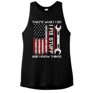 That's What I Do I Fix Stuff And I Know Things American Flag Ladies PosiCharge Tri-Blend Wicking Tank