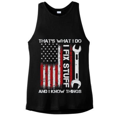That's What I Do I Fix Stuff And I Know Things American Flag Ladies PosiCharge Tri-Blend Wicking Tank