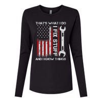 That's What I Do I Fix Stuff And I Know Things American Flag Womens Cotton Relaxed Long Sleeve T-Shirt