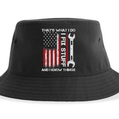 That's What I Do I Fix Stuff And I Know Things American Flag Sustainable Bucket Hat