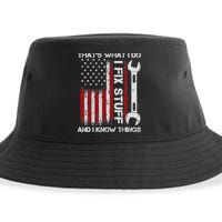 That's What I Do I Fix Stuff And I Know Things American Flag Sustainable Bucket Hat