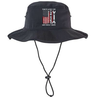 That's What I Do I Fix Stuff And I Know Things American Flag Bucket Hat
