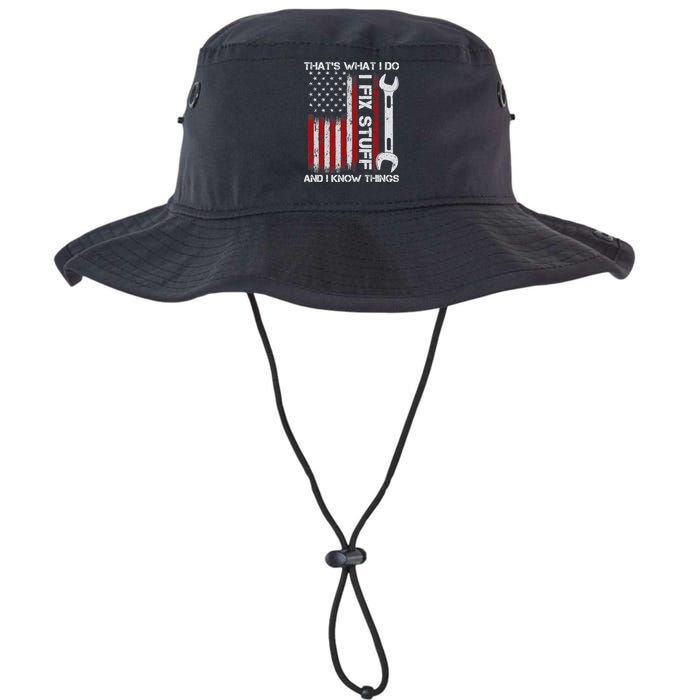 That's What I Do I Fix Stuff And I Know Things American Flag Bucket Hat