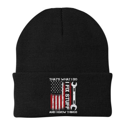 That's What I Do I Fix Stuff And I Know Things American Flag Beanie