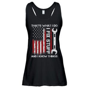 That's What I Do I Fix Stuff And I Know Things American Flag Ladies Essential Flowy Tank