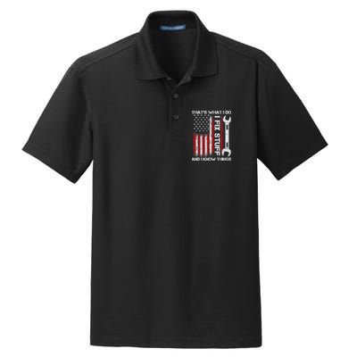 That's What I Do I Fix Stuff And I Know Things American Flag Dry Zone Grid Polo