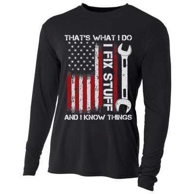 That's What I Do I Fix Stuff And I Know Things American Flag Cooling Performance Long Sleeve Crew