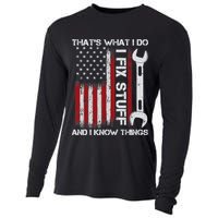 That's What I Do I Fix Stuff And I Know Things American Flag Cooling Performance Long Sleeve Crew