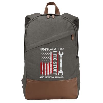 That's What I Do I Fix Stuff And I Know Things American Flag Cotton Canvas Backpack