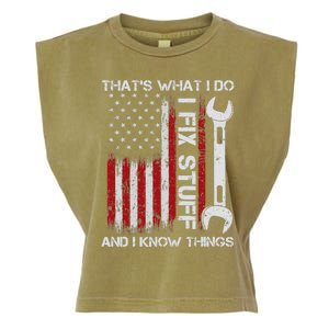 That's What I Do I Fix Stuff And I Know Things American Flag Garment-Dyed Women's Muscle Tee