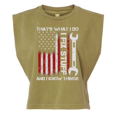 That's What I Do I Fix Stuff And I Know Things American Flag Garment-Dyed Women's Muscle Tee
