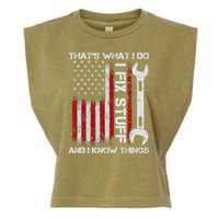 That's What I Do I Fix Stuff And I Know Things American Flag Garment-Dyed Women's Muscle Tee