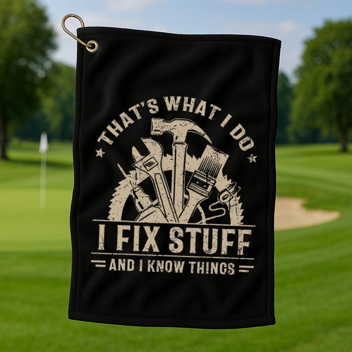 Thats What I Do I Fix Stuff And I Know Things Funny Vintage Golf Towel