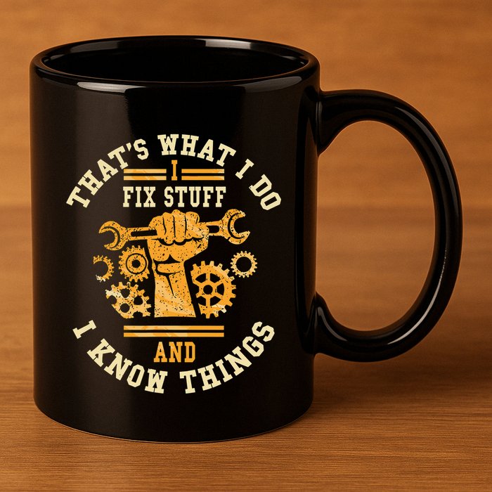 That's What I Do I Fix Stuff And I Know Things Funny Saying 11oz C Handle Ceramic Mug