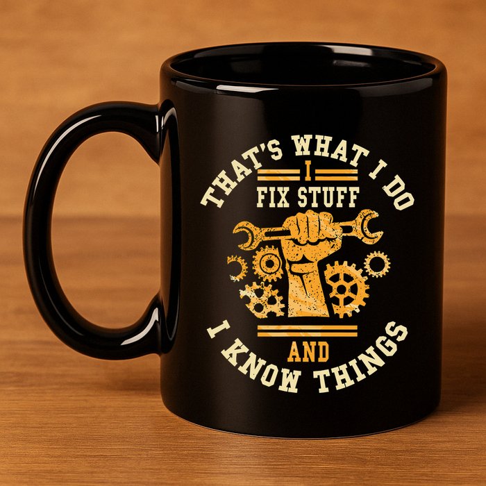That's What I Do I Fix Stuff And I Know Things Funny Saying 11oz C Handle Ceramic Mug